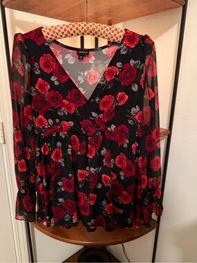 Torrid Babydoll Studio Knit Chiffon Sleeves Surplice Top
